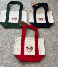Trader Joe’s Mini Canvas Tote Bags  Set of 3  Genuine Red Green Blue USA Seller