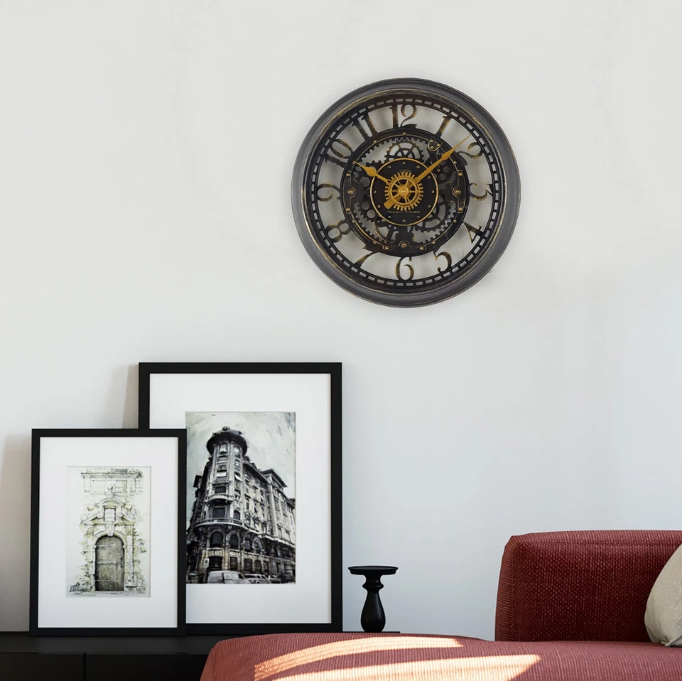 Indoor Round 11.5" Oil Rubbed Bronze Cutout Gear Industrial Analog Wall Clock. - Image 3 of 3