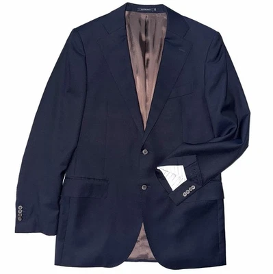 SUITSUPPLY Black & Royal Blue Sharkskin Super 110s Slim Fit Lazio Blazer 44L - Image 1 of 4