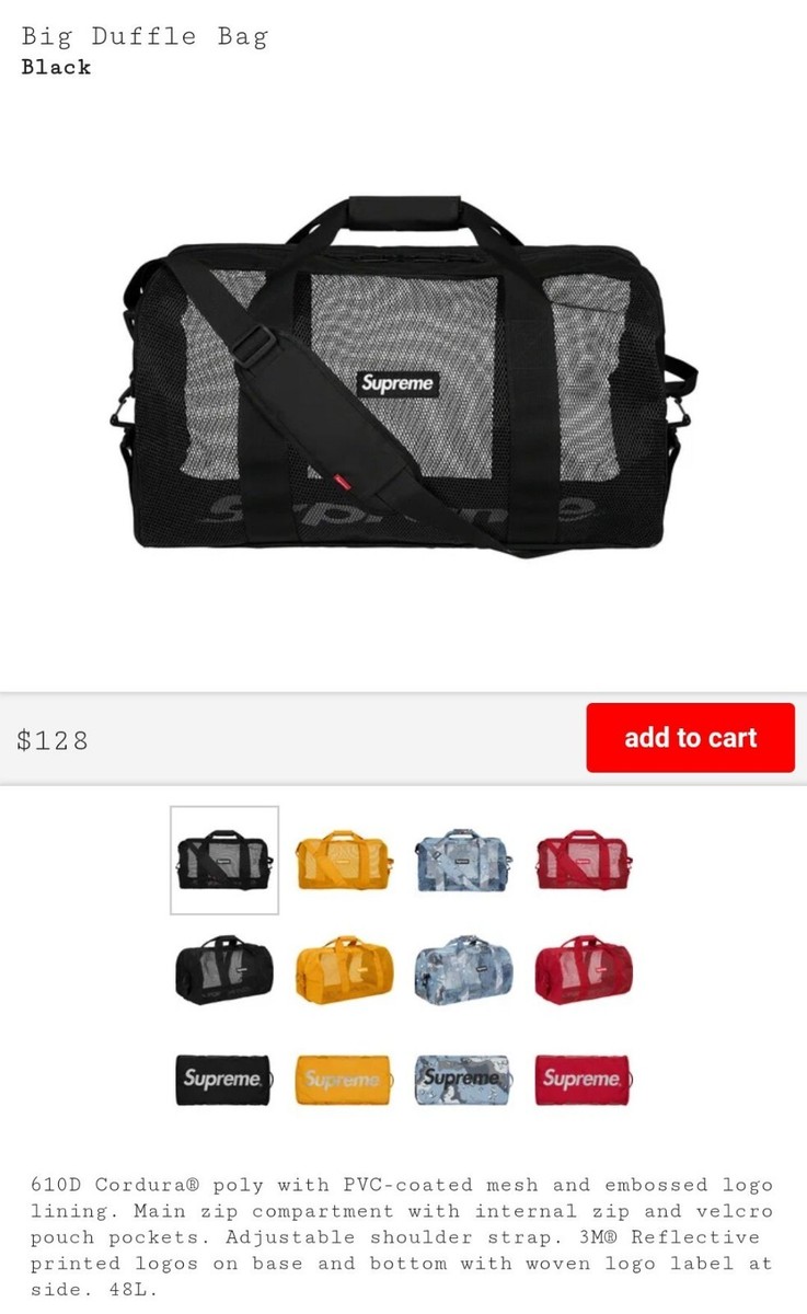 Supreme Big Duffle Bag Authentic Black 48L New With Tags