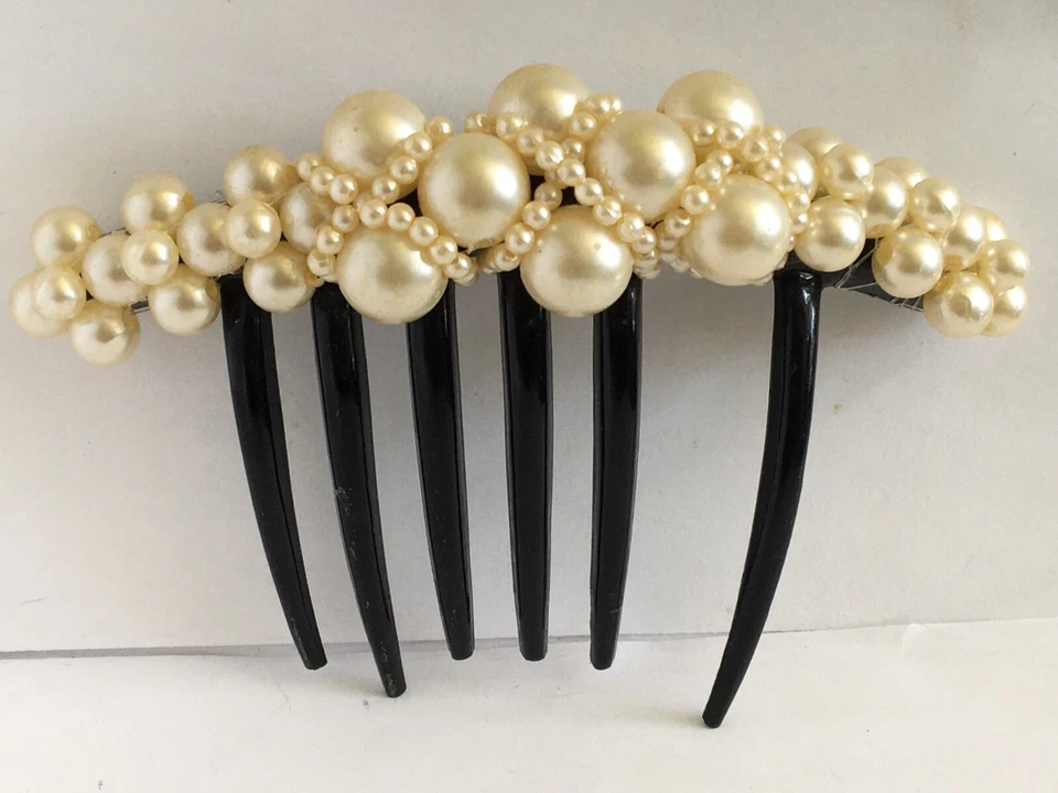 HAIR CLIP Hair Comb CLAW HAIRPIN Hair Accessory FAUX PEARL Wedding Bridal VTG - Image 2 of 4
