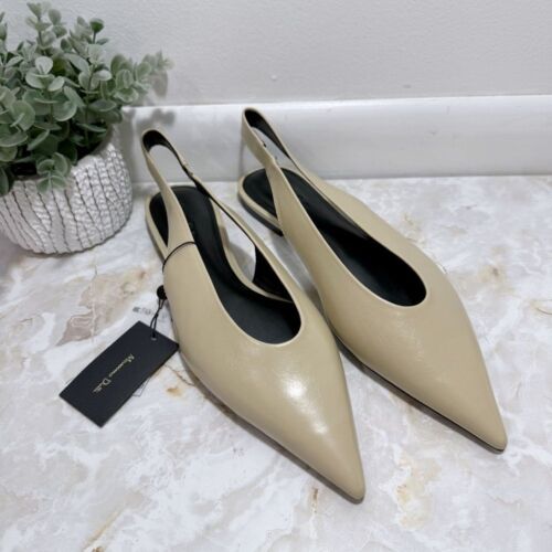 NWT Massimo Dutti Pointed Leather Slingback Flats Cream 1518 Size 10 (41)