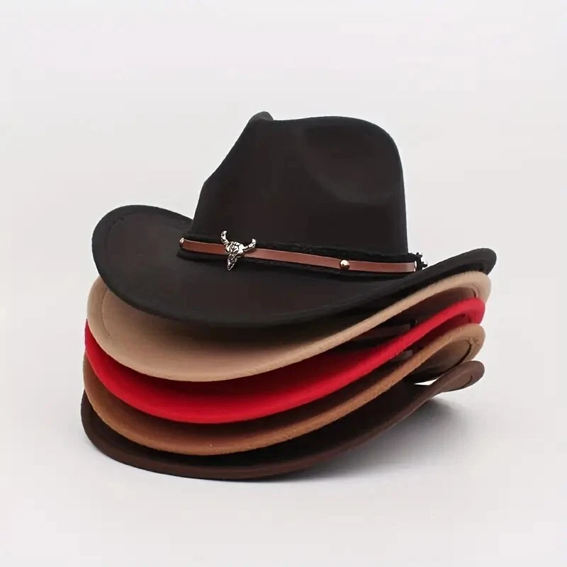 Sombrero de Vaquero del Oeste - Vaquera Estilo Rodeo con Acento de Calavera de Toro | Unisex Foto 2 de 4