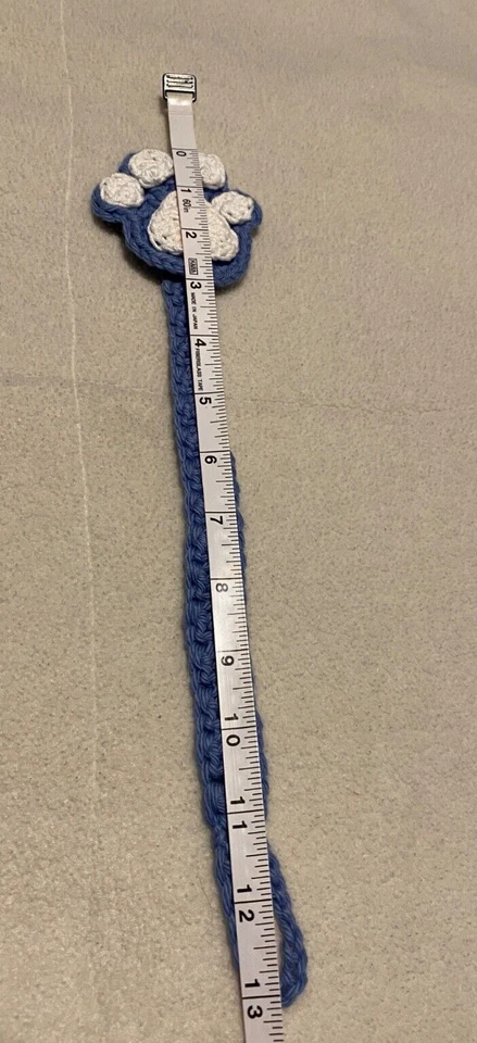 Handmade Crochet Baby Pacifier Strap Clip Holder Puppy Paw Foot Blue & White - Image 4 of 4