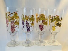 Set Of 4 Hand Painted Napa Valley Iced Tea Beverage Glasses Grapes 8-5/8&rdquo; Tall