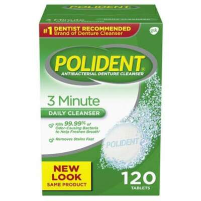 3 X POLIDENT 3 Minute Denture Cleanser Tablets - 120 Count/each EXP  3/2027