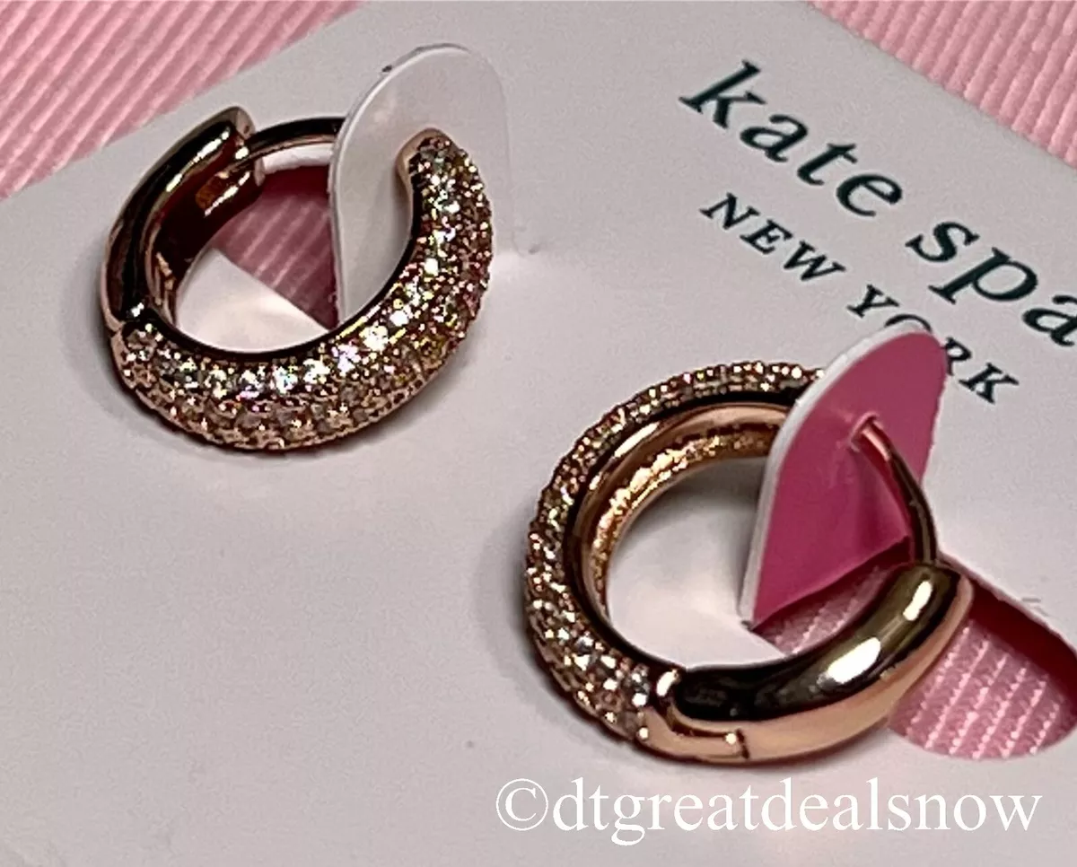 NEW Kate Spade Brilliant Statements Pave Mini Hoops Earrings Rose Gold WBRUH996