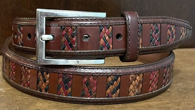 Brighton Brown Leather Belt Woven Inserts Sz 35-36 1-1/8  display picture 1