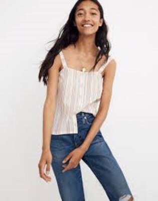 Madewell Camisole Top Women's size XS White Textural Rainbow Stripe Ivory l3458