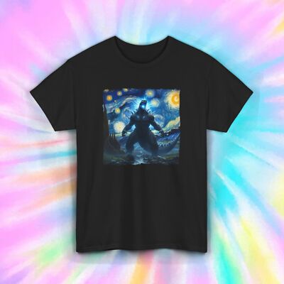 Godzilla Starry Night T-Shirt | Unique Monster Art Graphic Tee | S