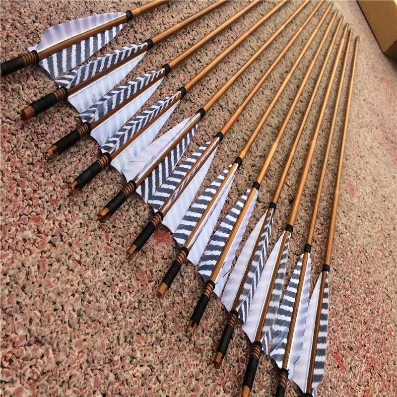 12pcs 32'' Bamboo Arrows Turkey feather Recurve Bow Longbow Archery - Image 2 of 4