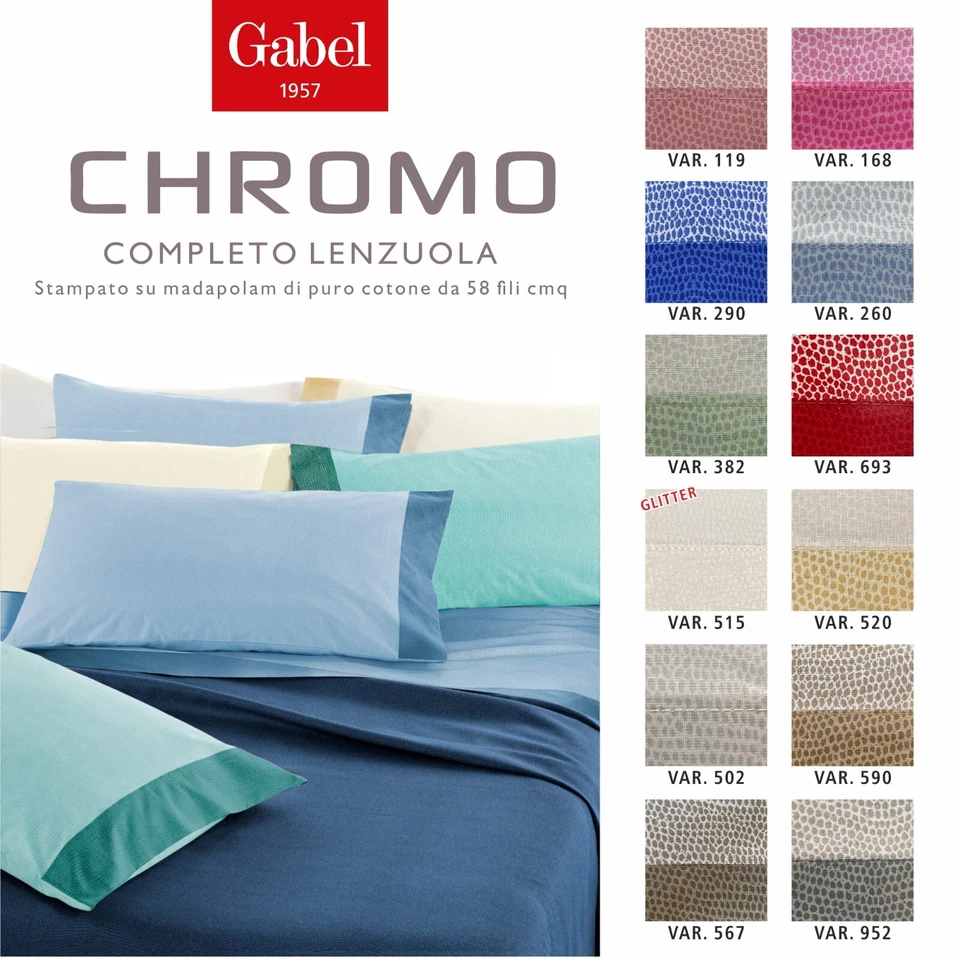 Lenzuola Gabel Matrimoniale Chromo completo letto 2 piazze puro cotone 100% - Immagine 2 di 3
