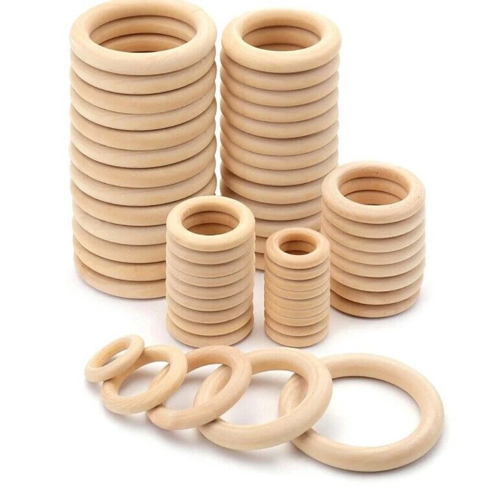 Wood Rings Unfinished Raw Natural Round Craft Donut Ring Wooden Circle Beads AU - image 2 of 4