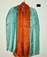 SILVER BLUE ORANGE Gradient Shawl Scarf Wrap-ART Elegant 100 Silk Warmer BN 341