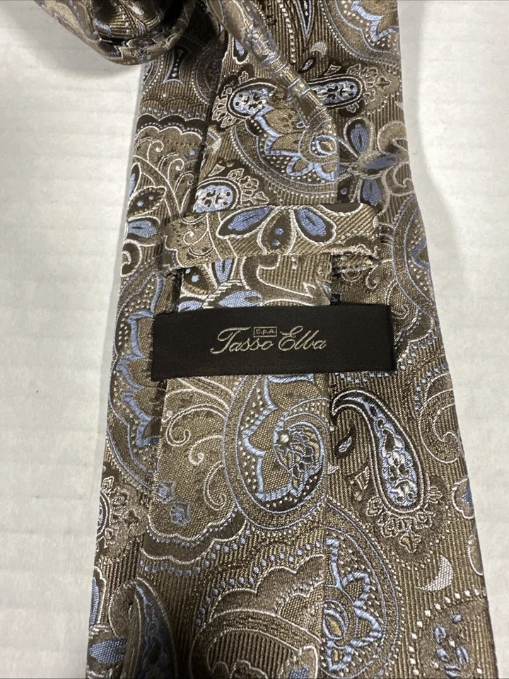 Галстук мужской Tasso Ella золотой/светло-синий ручной работы 100% шелк сделано в Китае - Изображение 2 из 4