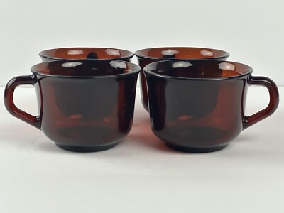 Set Of 4 Arcoroc  Classique Ruby Red 2 1/2  Tea Cup Coffee Mug-Vtg Red Glass
