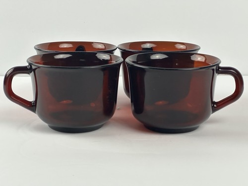 Set Of 4 Arcoroc Classique Ruby Red 2 1/2” Tea Cup Coffee Mug-Vtg Red Glass