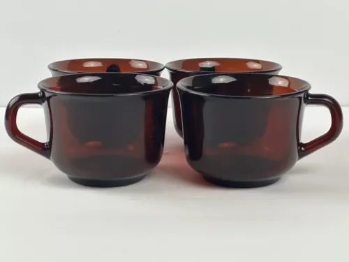 Set Of 4 Arcoroc  Classique Ruby Red 2 1/2” Tea Cup Coffee Mug-Vtg Red Glass