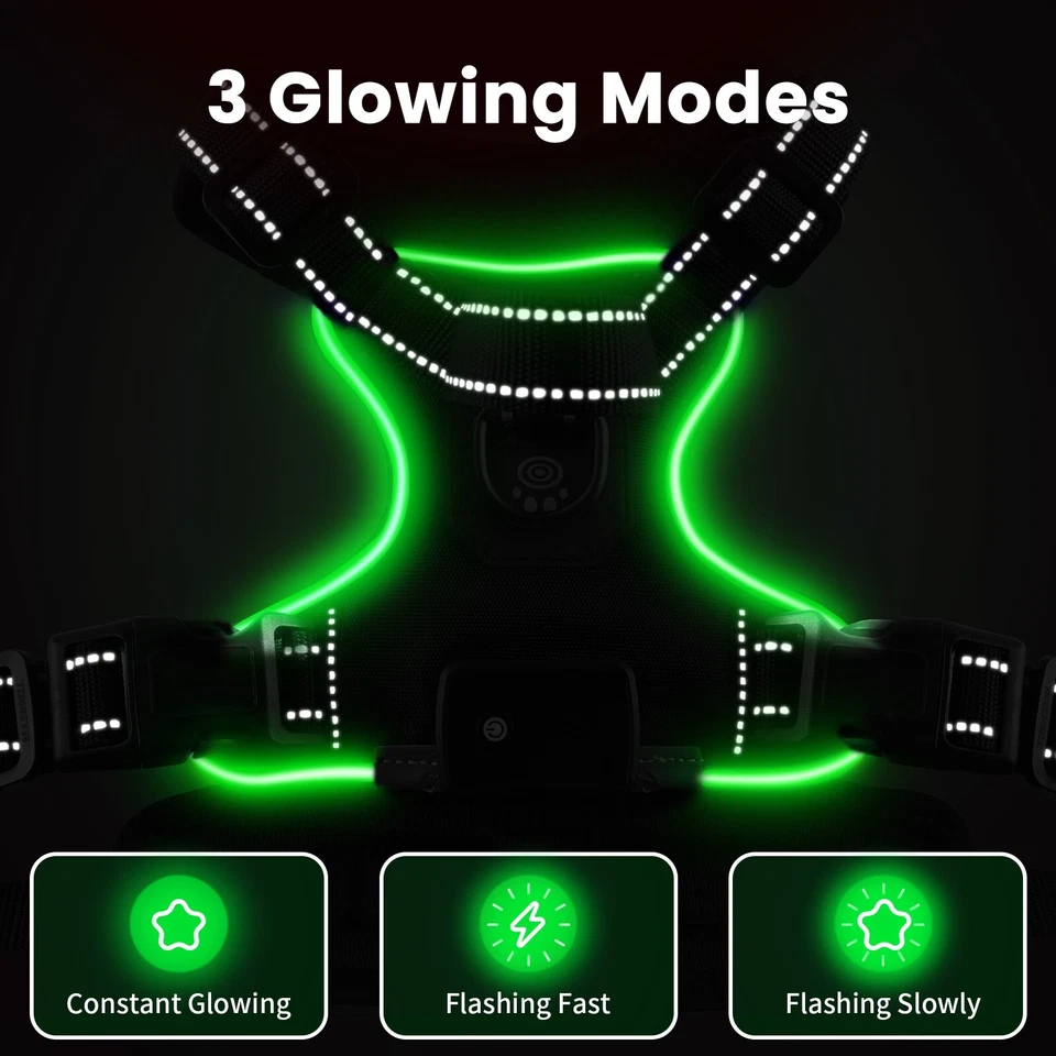 No Pull Light Up LED Dog Harness with Reflective Strips, Padded Breathable Mesh - Image 2 of 4