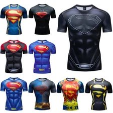 Men's T-shirts Superman Superhero Compression Tights Tops Short Sleeve Tee Gym