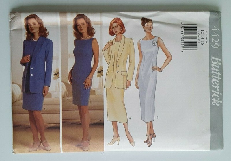 BUTTERICK #4429 MISS SIZES 12-14-16 UNLINED JACKET & FITTED DRESS PATTERN UNCUT