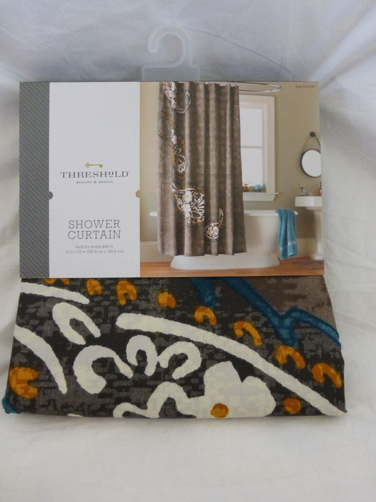 Threshold Paisley River Birch Fabric Shower Curtain 72" x 72" NIP