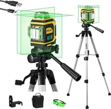 PREXISO Rechargeable 360° Self Leveling Green Laser Level with Tripod Automatic