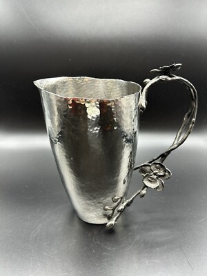 MICHAEL ARAM HAMMERED Black Flower Orchid WATER PITCHER Vase 8.75''