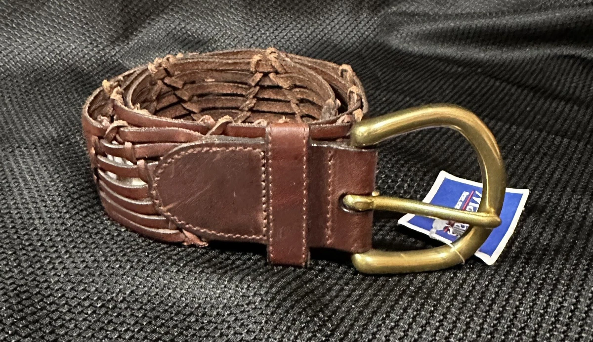 Fossil vintage woven braided leather belt gold metallic Vintage Fossil Wide Woven Belt - Genuine Brown Leather, Soft  main image 2