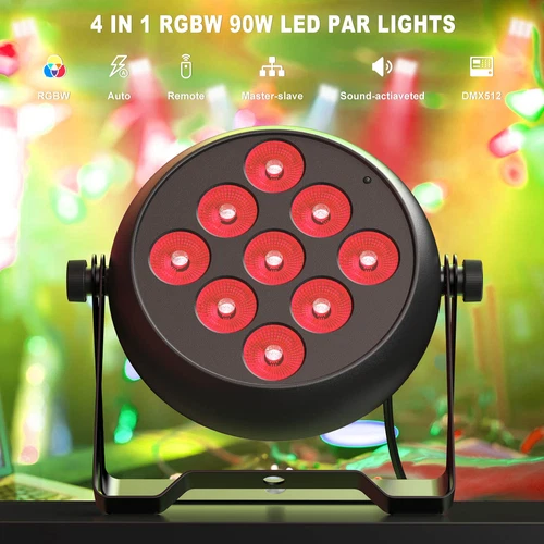 90W RGBW 9LED Par Can Light DMX Beam Wash Stage DJ Party Disco Flat Uplighter