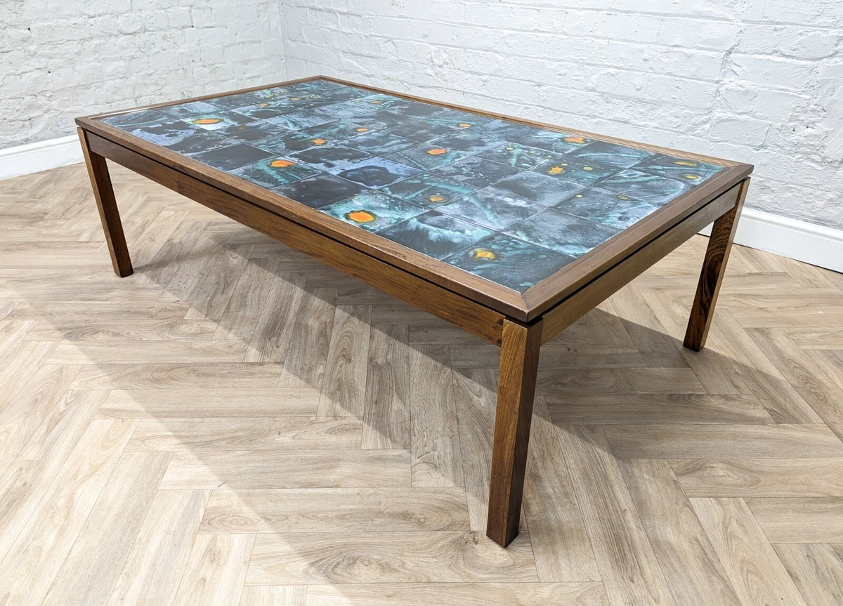 Mid Century Vintage Danish Ceramic Rosewood Tile Topped Coffee Table 1960s
