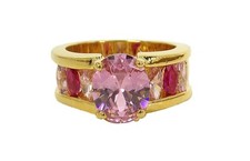 Pink oval cubic zirconia stone ring with marquise stones on the sides Size 7