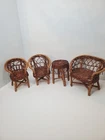 Vintage Rattan Wicker Furniture Set of 4  For Barbie Or Dollhouse Chairs Table