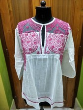 L 42" TUNIC TOP KURTA ETHNIC 100 COTTON HANDMADE KURTI BLOUSE CHIKAN EMBROIDERY