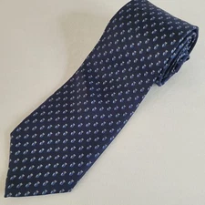 Charles Jourdan Paris Tie Necktie Navy Blue Geometric Flowers 100% Silk Italian