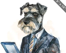 Schnauzer wearing a business suit and carrying a tablet  8x10 Print