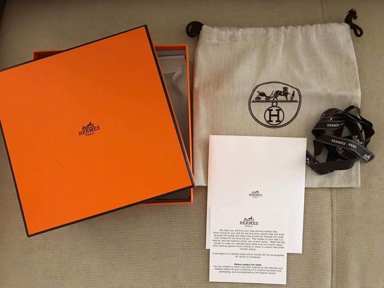 Authentic HERMES Empty Box + Dust Bag + Ribbon + Card Watch Wallet  Accessories