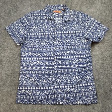 Tori Richard Hawaiian Shirt Mens Large Blue Seashell Short Sleeve Button Front