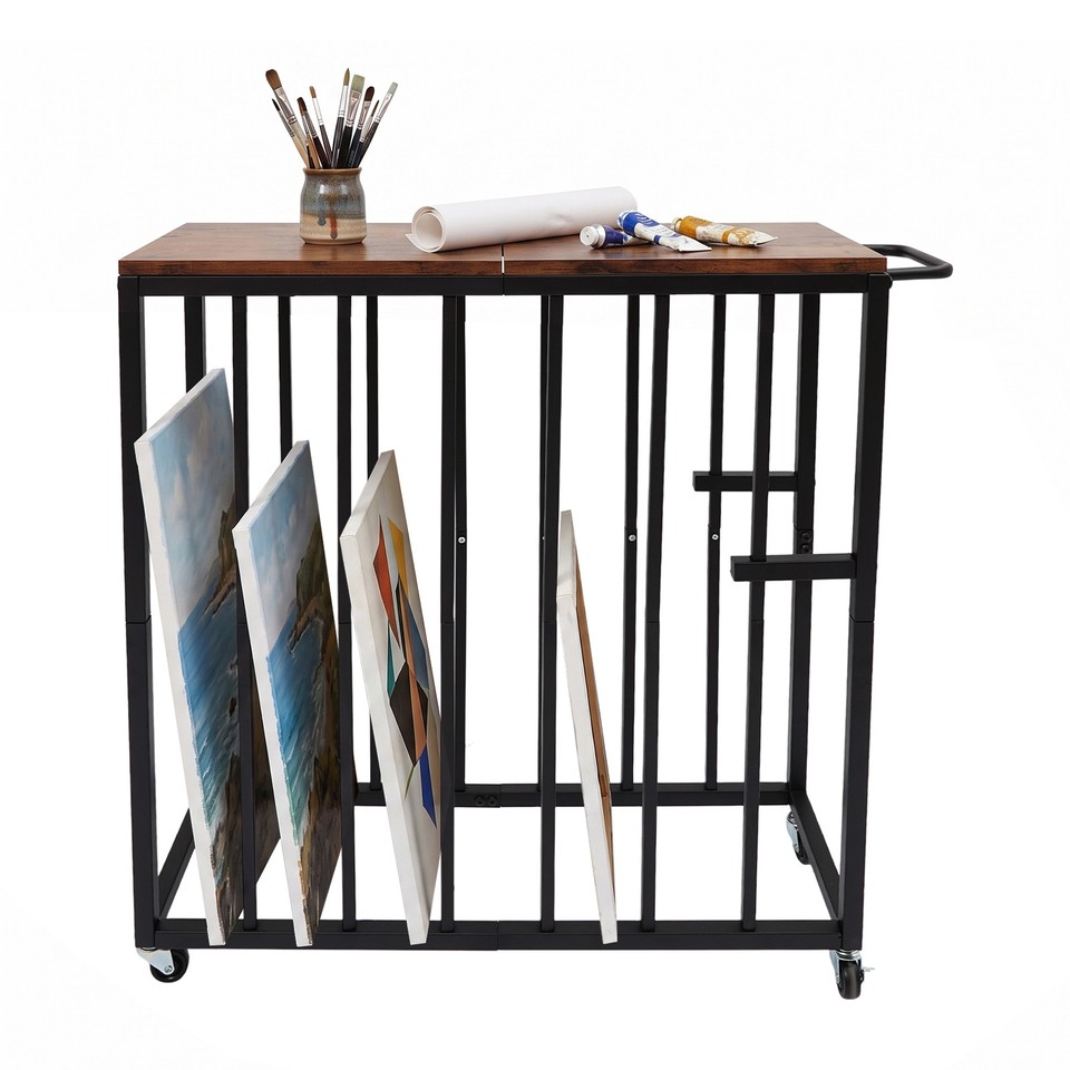 Storage Rack With Canvas Wheeled Artwork Storage Rack Multi‑Slot Canvas Holder for Artists ...