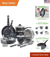Elegant 16-Piece Nonstick Cooking Set - Toxin-Free with Glass Lids & Utensils