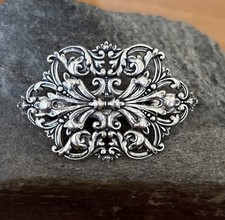 Barrette X-Lrg, Sterling Silver pltd Art Nouveau Made In France French Hair Clip