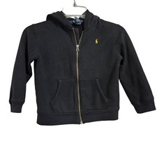 Polo Ralph Lauren Hoodie Kids 5 Black Full Zip Yellow Pony Fleece Sweatshirt