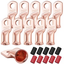 10PCS 2/0 AWG-3/8 Heavy Duty Battery Lugs with 3:1 Heat Shrink Tubing UL List...