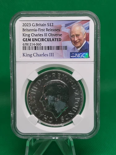 2023 Britannia-Coronation Releases S£2 UK 1 Oz Silver NGC Gem UNC King Charles