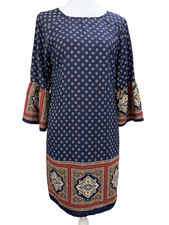 Forever 21 Contemporary Border Print Sheath Dress Women's Size XS Navy Boho