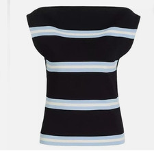 Tanya Taylor NWT Zanita Knit Striped Shell Tank Black/Blue Size Large MSRP $345