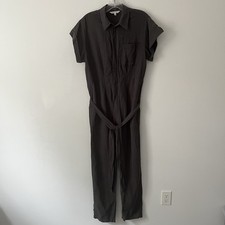 Alex Mill Logan Tencel Linen Tie Waist Jumpsuit Gray Utility Safari Small