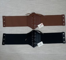 2 GRACE KARIN Lace-up Cinch Belt Tied Corset Elastic Waist Belt Black & Brown S