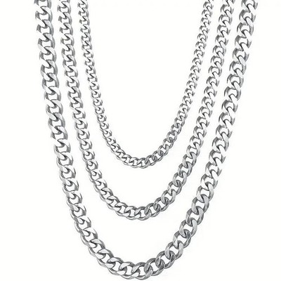 Titanium Stainless Steel Trendy Necklace Cuban Chain with Lobster Clasp