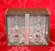 Vtg Never Used Williams Sonoma Clear Glass Christmas Tree Taper Candle Holders